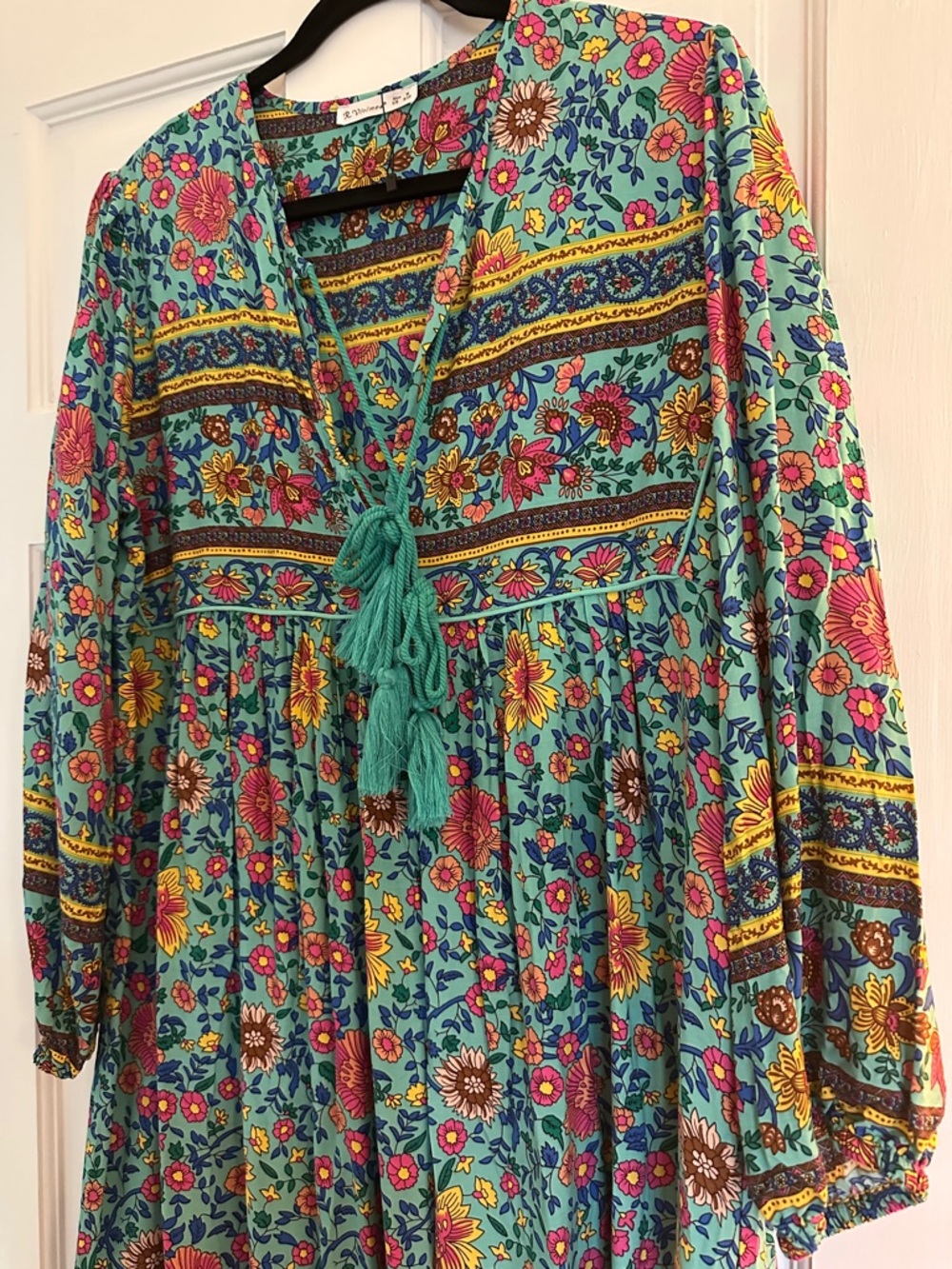 Floral Tie-Front Midi Dress in Turquoise - Picture 3 of 8